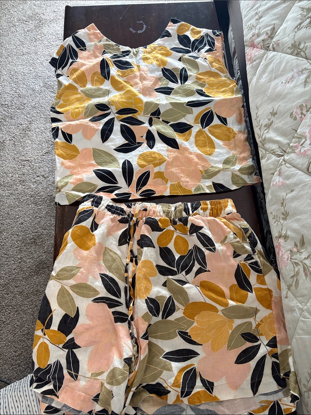 Rachel Zoe Floral Linen Skirt in Mustard, Peach & Black